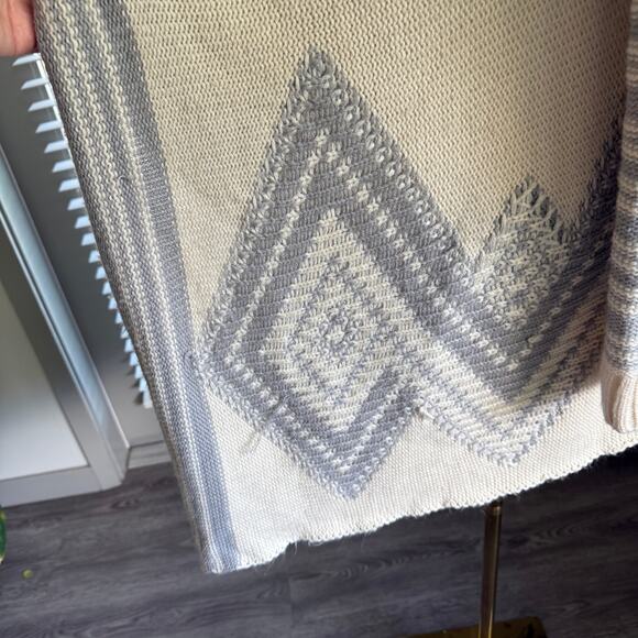 Dreamers Open Front Cardigan Cream Gray Striped Waterfall Hem Aztec Print S/M - Picture 5 of 8